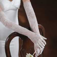 Graceful Long Lace Bridal Gloves - Sheer Jacquard, Wedding Party Accessories