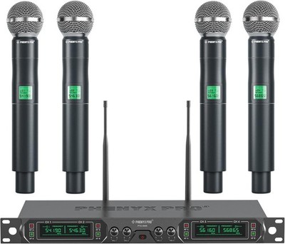 Phenyx Pro Wireless Microphone System 4 Channel UHF 4 Handheld