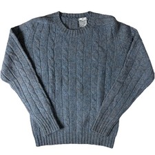 Vintage 80s John Meyer Blue Shetland Wool Cable Knit Crewneck Sweater Medium