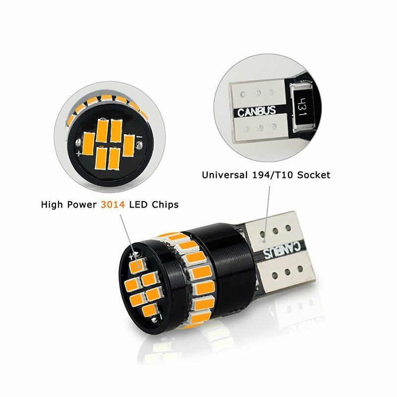 Amber Side Marker Lights Lasfit 3000K Amber LED Parking Light Bulbs – Super Bright W5W 175 2825 168 194 T10, 2-Pack CANbus Compatible LED - Foto 8