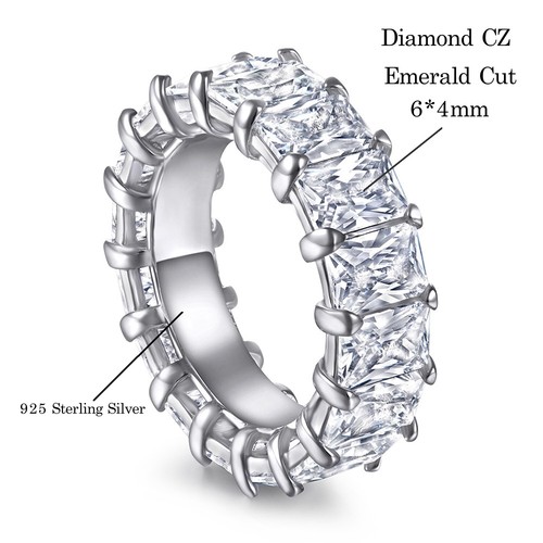 Eternity Ring Diamond CZ Emerald Cut 6mm Band Ring - Picture 8 of 8