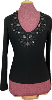 Angelo Marmani Italy Women's Top Beaded Jersey Black Size 42 (US 6) Retail 250