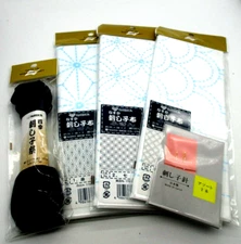 STARTER SET Naska SASHIKO Kit cut cloth white 3pcs with Needle Thread