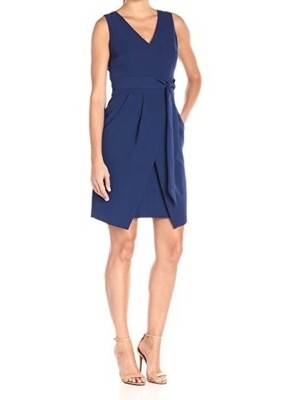 Donna Morgan Crepe Dress W/ Tie Detail AT Waist and Overlapping Skirt Sz 6 $160