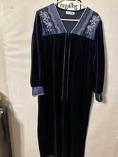 Vintage Anne Leslie Robe Navy Blue Full Length Velour House Coat 1/2 Zip Size 14