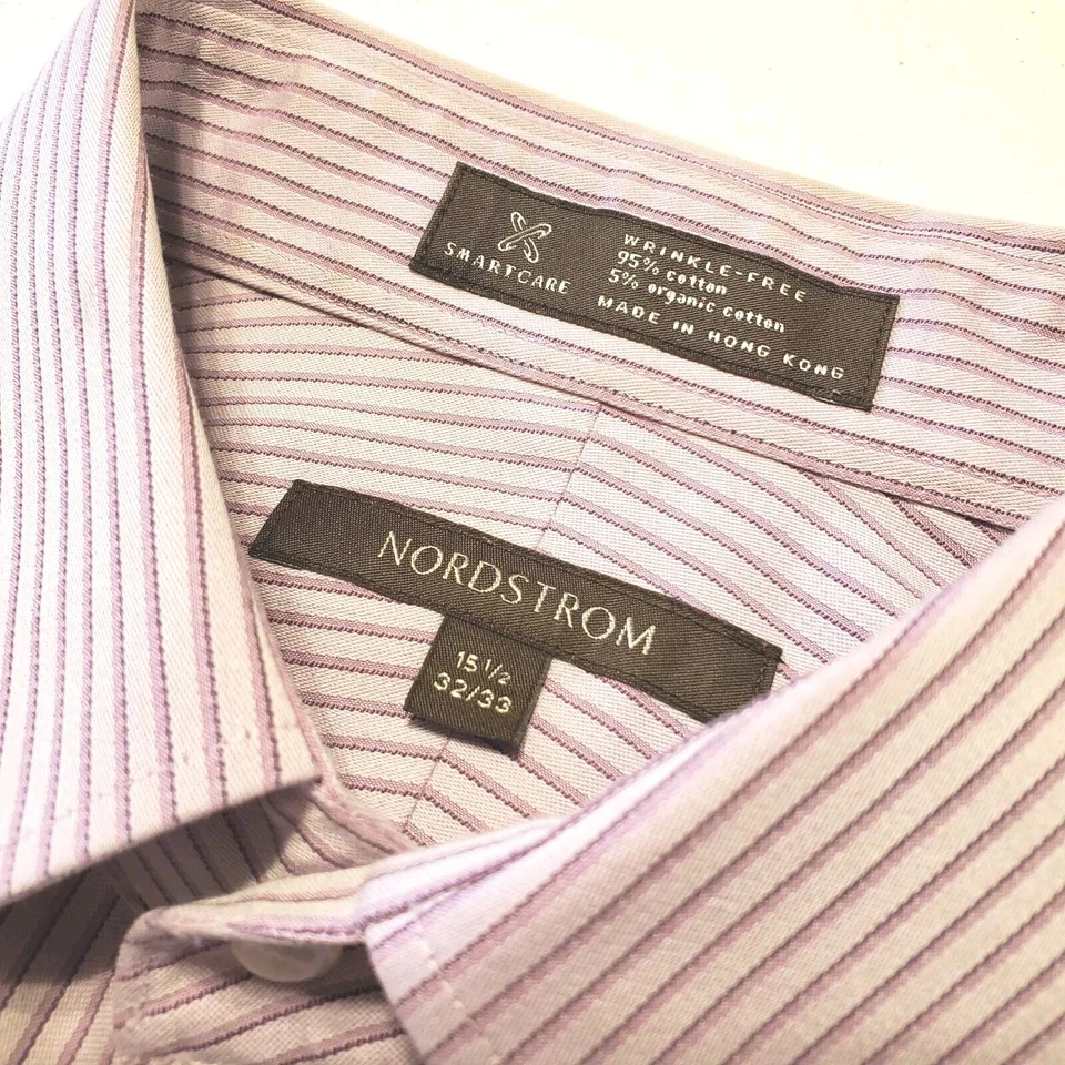 Camisa de vestir Nordstrom púrpura a rayas para hombre 15,5-32/33" cuello extendido bolsillo  Foto 2 de 4