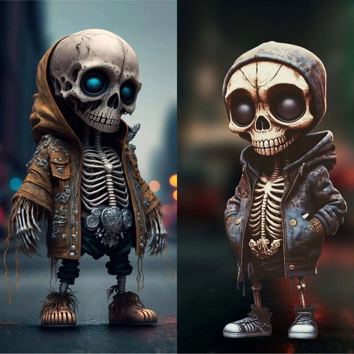 Resin Cool Skeleton Figures Halloween Skeleton Figurine Skull Horrible  Ornaments Car Instrument Panel Desk Decoration