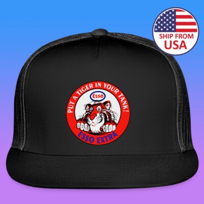 Esso Tiger Oil Black Trucker Hat Cap Adult Size