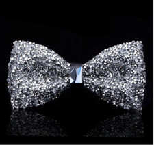 Men's Glitter Bow Tie Tuxedo Crystal Bowknot Formal Host Wedding Disco MC Club