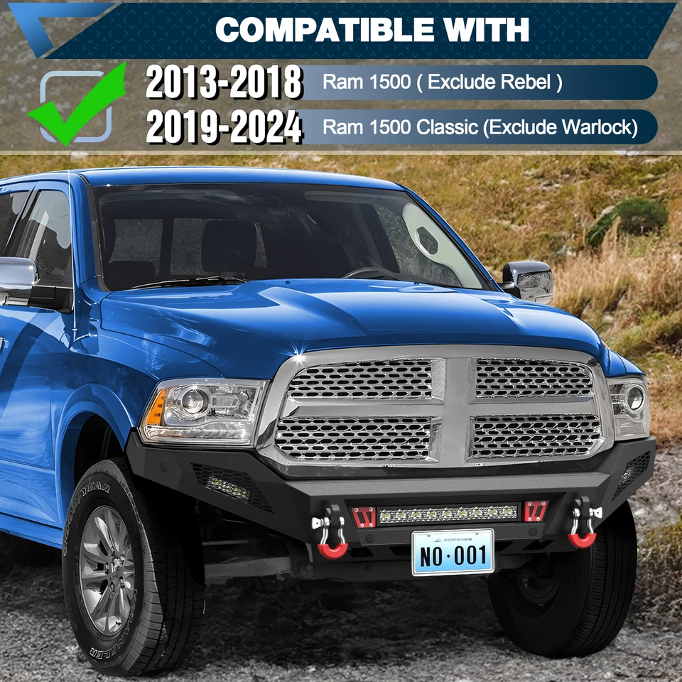 Front Bumper Set+LED Lights For 2013-2018 Dodge Ram 1500/19-24 Ram 1500 Classic - Image 2 of 4