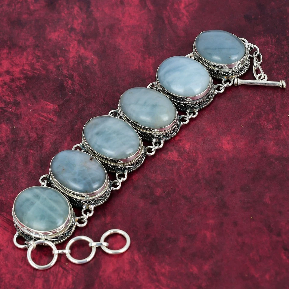 Aquamarine Gemstone Handmade 925 Sterling Silver Jewelry Bracelet For Her - Image 3 of 4