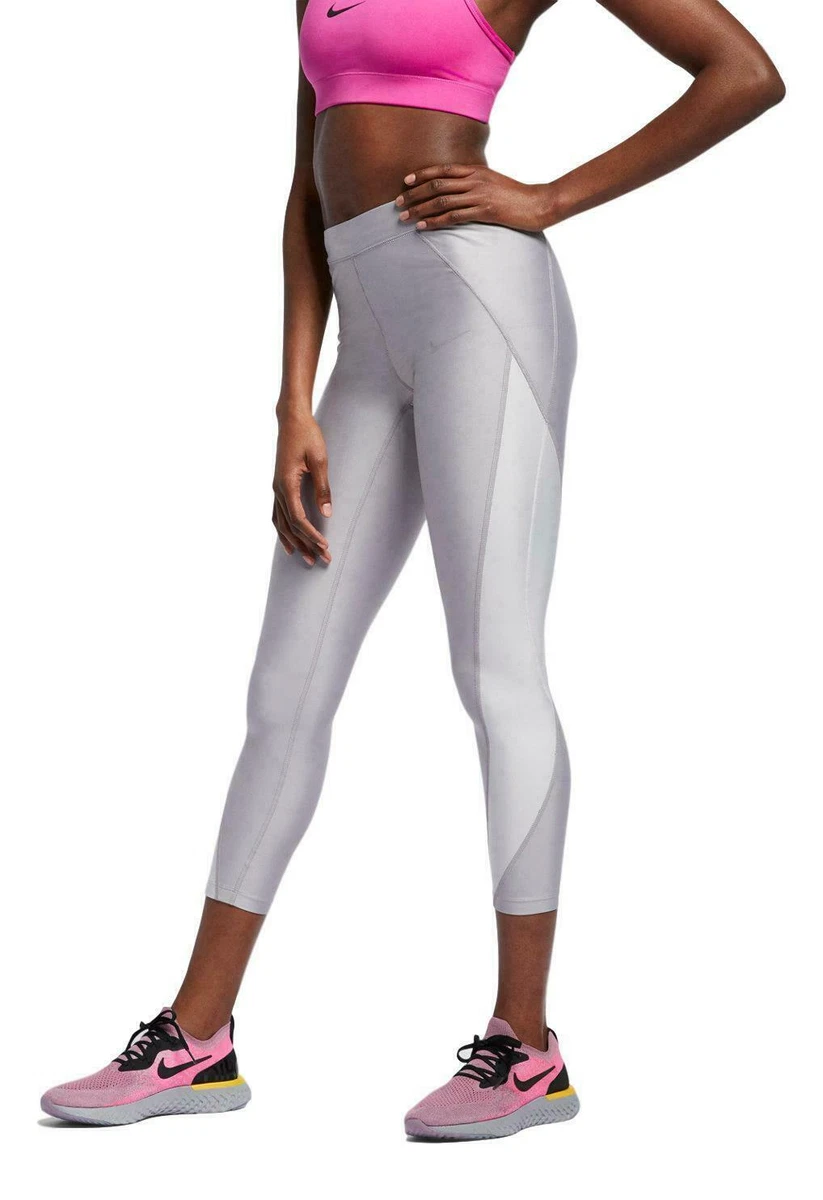 Womens Large Nike Power Speed 7/8 Gray Metallic Running Tights Pants  AR4408-027