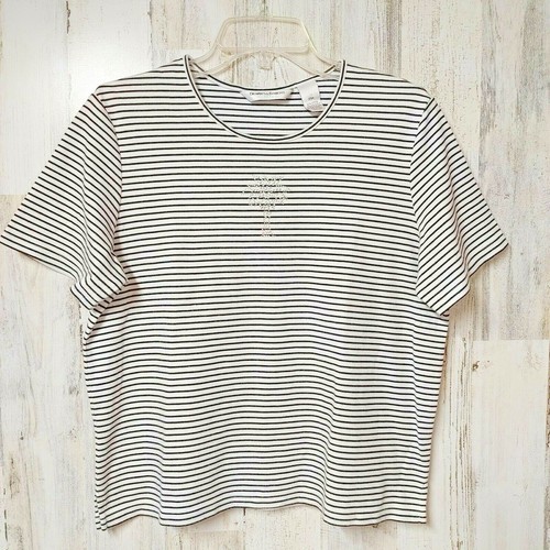 Striped T-Shirt Palm Tree Women's Size Medium Petite PM Draper's & Damon's