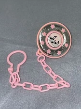 Silver Pacifier Clip For Baby Girl PINK Made In ITALY