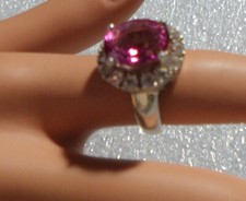 STERLING SILVER RING W, PINK TOPAZ SIZE 5