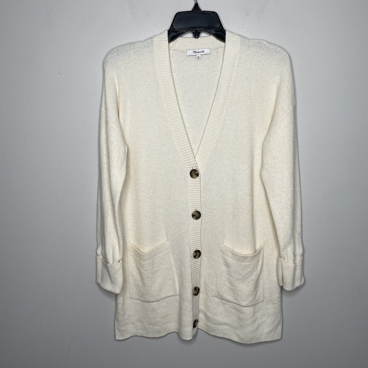 MADEWELL Cardigan Women XS Sweater Asherton Waffle Beige Wool