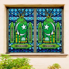 3D Moon Green City ZHUA645 Window Film Print Sticker Cling Stained Glass UV