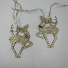2 GOLD GLITTER REINDEER CHRISTMAS Tree Holiday ORNAMENT 2D