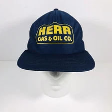 Vintage Herr Gas & Oil Company Snap Back Flat Brim Trucker Hat Cap Made In USA