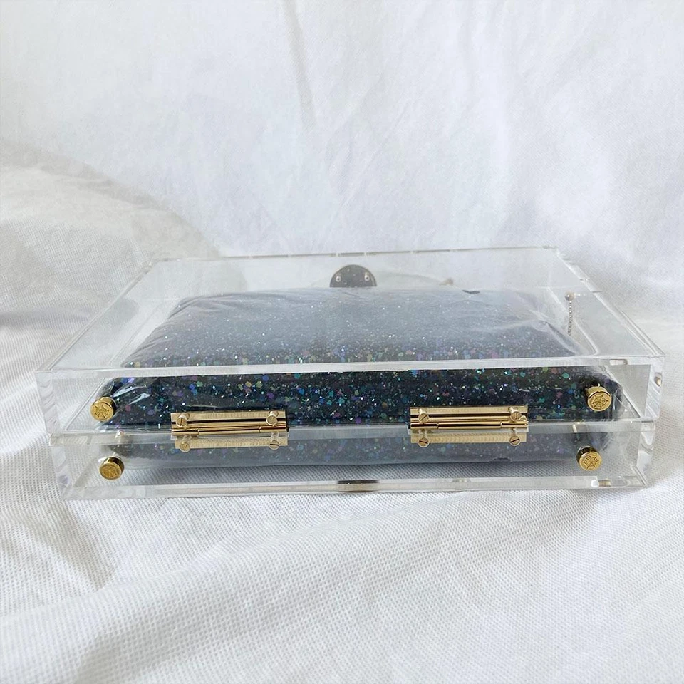 Charlotte Olympia clear acrylic box clutch + blue glittery zip pouch - Image 4 of 4