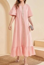 Lace Detail Flutter Sleeve Ruffle Hem Smock Dress Top Ladies Pink Kurti New UK M