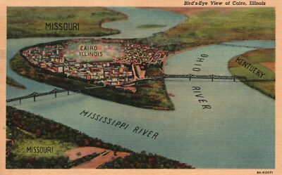 Vintage Postcard 1955 Birds Eye View Of Southernmost Point Cairo Illinois IL
