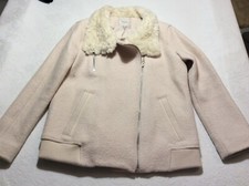 Zara Bianco panna Ecrù collo Finta Pelliccia Giacca M Biker Jacket