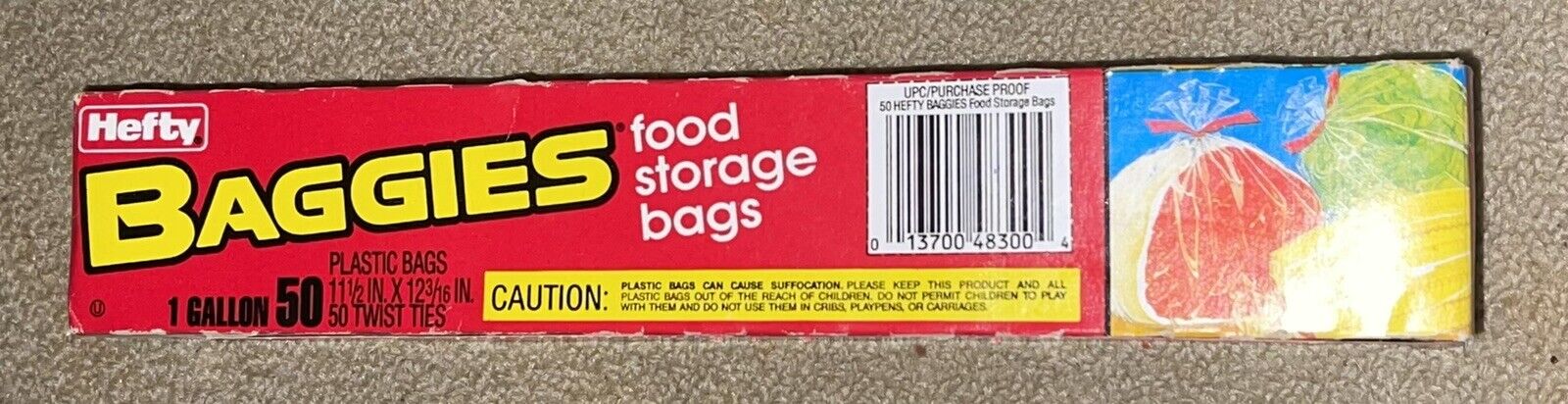 2 LOT Hefty Baggies Food Storage Gallon Size Bags 50 Count + Twist off Ties  VTG