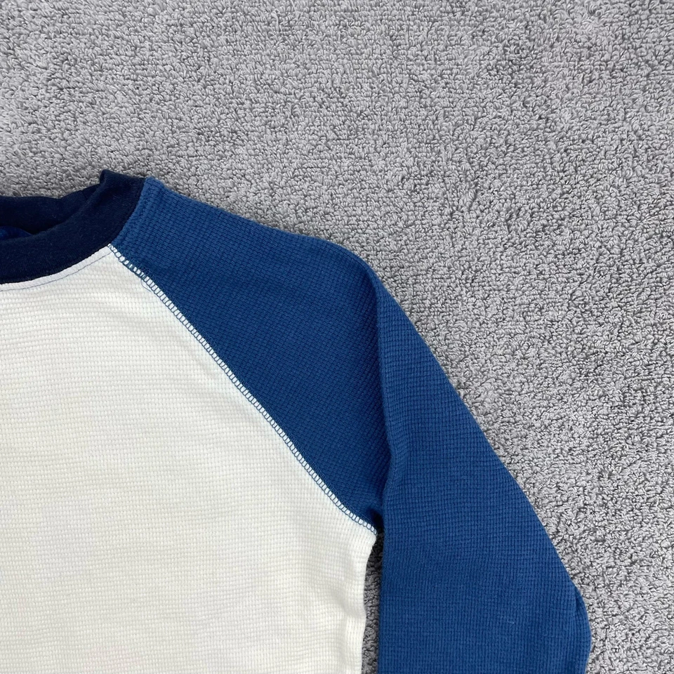 Pulôver Gymboree camisa de malha waffle meninos M azul manga raglan branca gola redonda  - Imagem 4 de 4