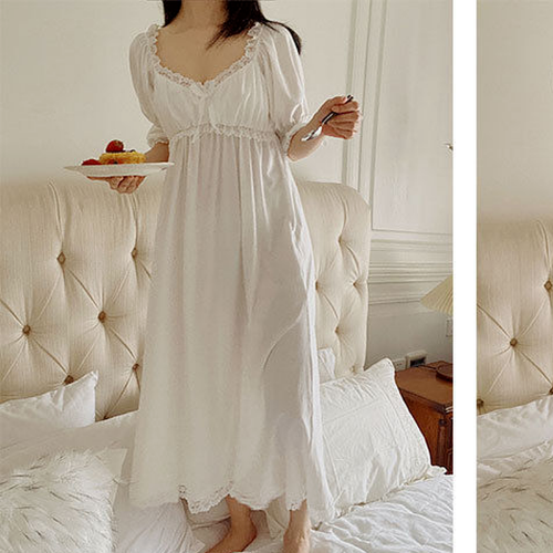 Vintage Nightgowns White Dress Summer LaceSleepwearPrincess Ankle-Length Cotton - Picture 6 of 13