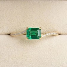 1.50 Ct Emerald Cut Natural Emerald  Diamond Wedding Ring 14K Yellow Gold