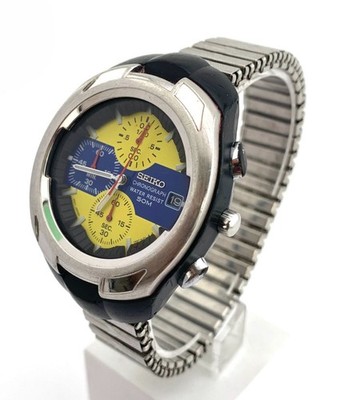 SEIKO V657-6120 Chronograph men Quartz Blue yellow Dial Watch