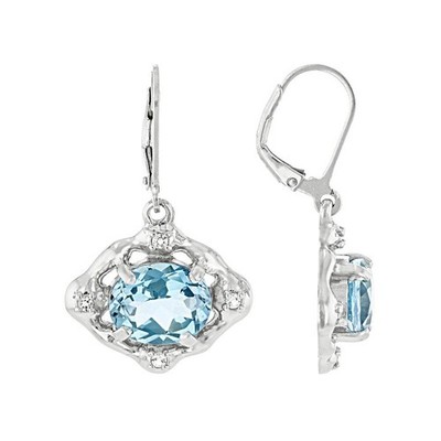 NEU JTV Himmelblautopas Rhodium über 925 Sterlingsilber Ohrhänger poliert Ohrringe