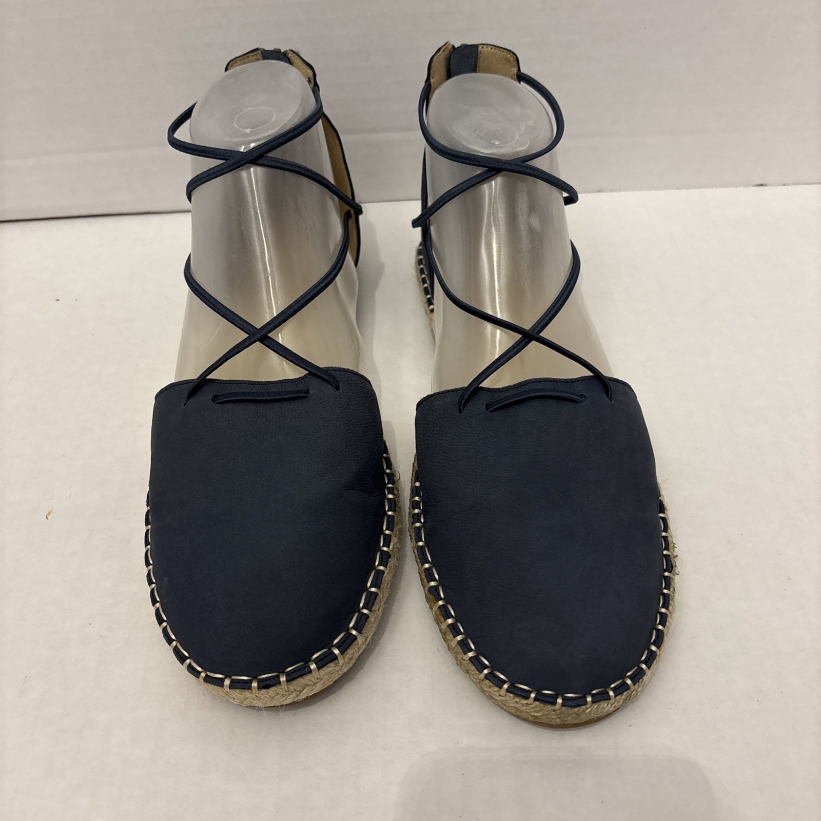 Eileen Fisher Lace-up Espadrille Shoe navy blue Nubuck criss cross strap flat 9