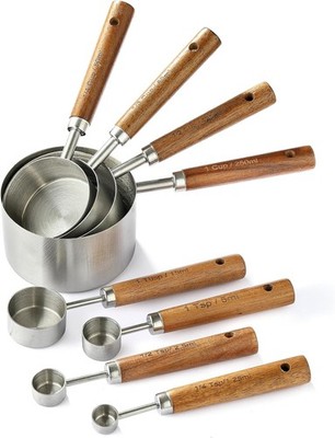 8PCS Measuring Cups Stainless Steel Measuring Cups & Spoons Set W/ Ergonomic