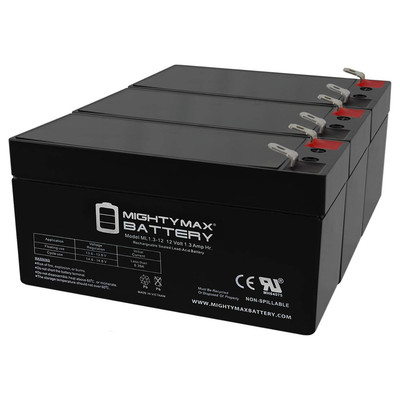 Mighty Max 12V 1.3Ah Replacement Battery for DURA12-1.3F - 3 Pack