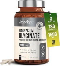 VitaBright Magnesium Glycinate Supplements | 180 Capsules | 1500mg, 300mg Elemen 0.45 per thousand milligrams