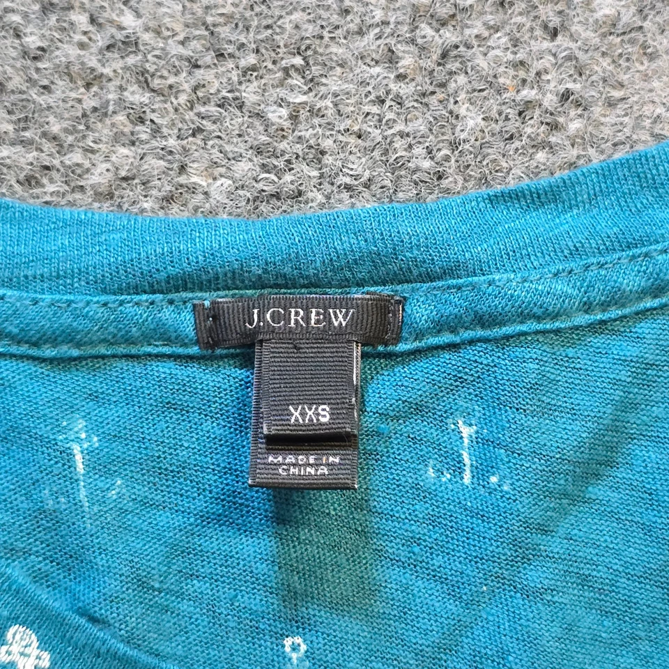 Blusa J Crew Feminina Tamanho XXS Azul Verde Linho Âncoras Praia Náutica Preppy Coastal - Imagem 4 de 4