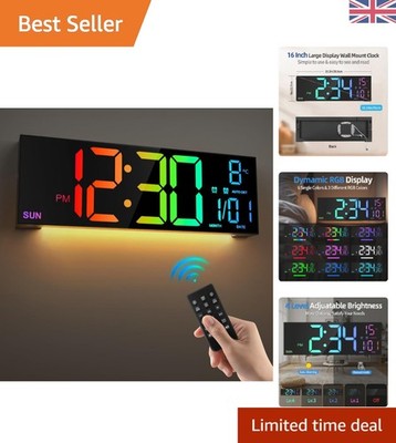 16 Zoll große digitale Wanduhr mit Fernbedienung, 8 RGB-Farben & Dual-Alarm