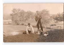 Two Men Hunters with Rifle and Border Collie Dog - Hunting MAINE RPPC