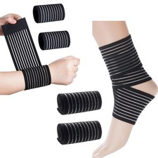 Rbenxia 4 Pieces of Black Elastic Wrist Ankle Compression Bandage