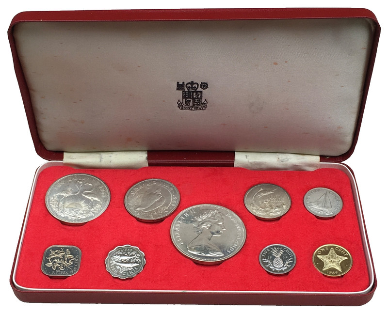 1969 Bahama Islands 9-Coin part silver Proof Set