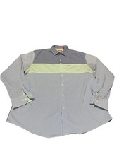 IZOD Non-Iron Stretch Butn Shirt Mens xL Cotn Blue Green LS