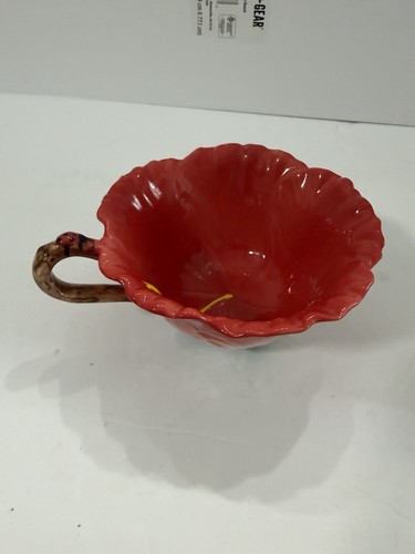  Coupe fleur coquelicot céramique rouge avec poignée coccinelle peinte main 6" - Photo 7/8