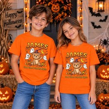 Personalised Cute Halloween Teddy Bear Kids T-Shirt Cartoon Ghosts Pumpkins