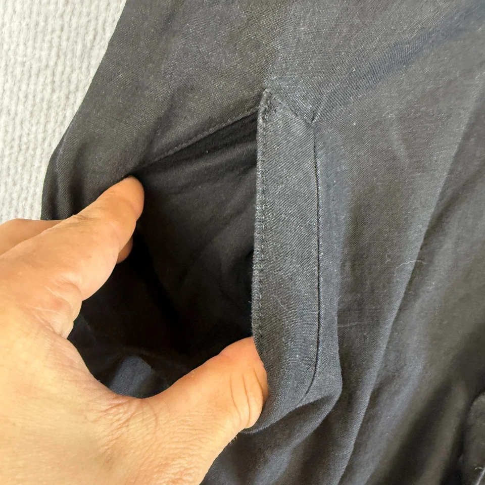 Vestido Serafina Mujer 14 Negro Camisa Mezcla de Lino Bolsillos Corbata Cintura Midi Foto 3 de 4