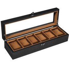 6 Slots Watch Box Solid Wood Watch Case with Clear Top Storage Display Case Gift