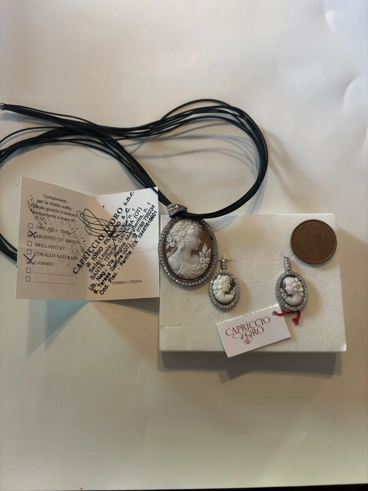 CIONDOLO E ORECCHINI 925% Cammeo Artigianale Prodotto Da Nota Gioielleria Sarda - Immagine 2 di 2
