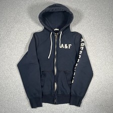 Abercrombie  Fitch Womens Full Zip Hoodie Navy Logo Muscle Fit Large Distressed