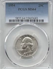 1954 Washington Quarter 25C PCGS MS-64 Choice BU Silver Philadelphia Coin #576